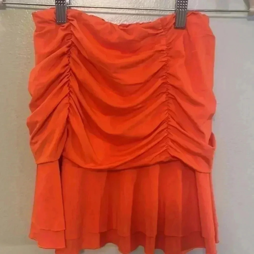 Easisi M Size L Orange Stretchy Ruffled Skirt Size Small NWT - Picture 2 of 7